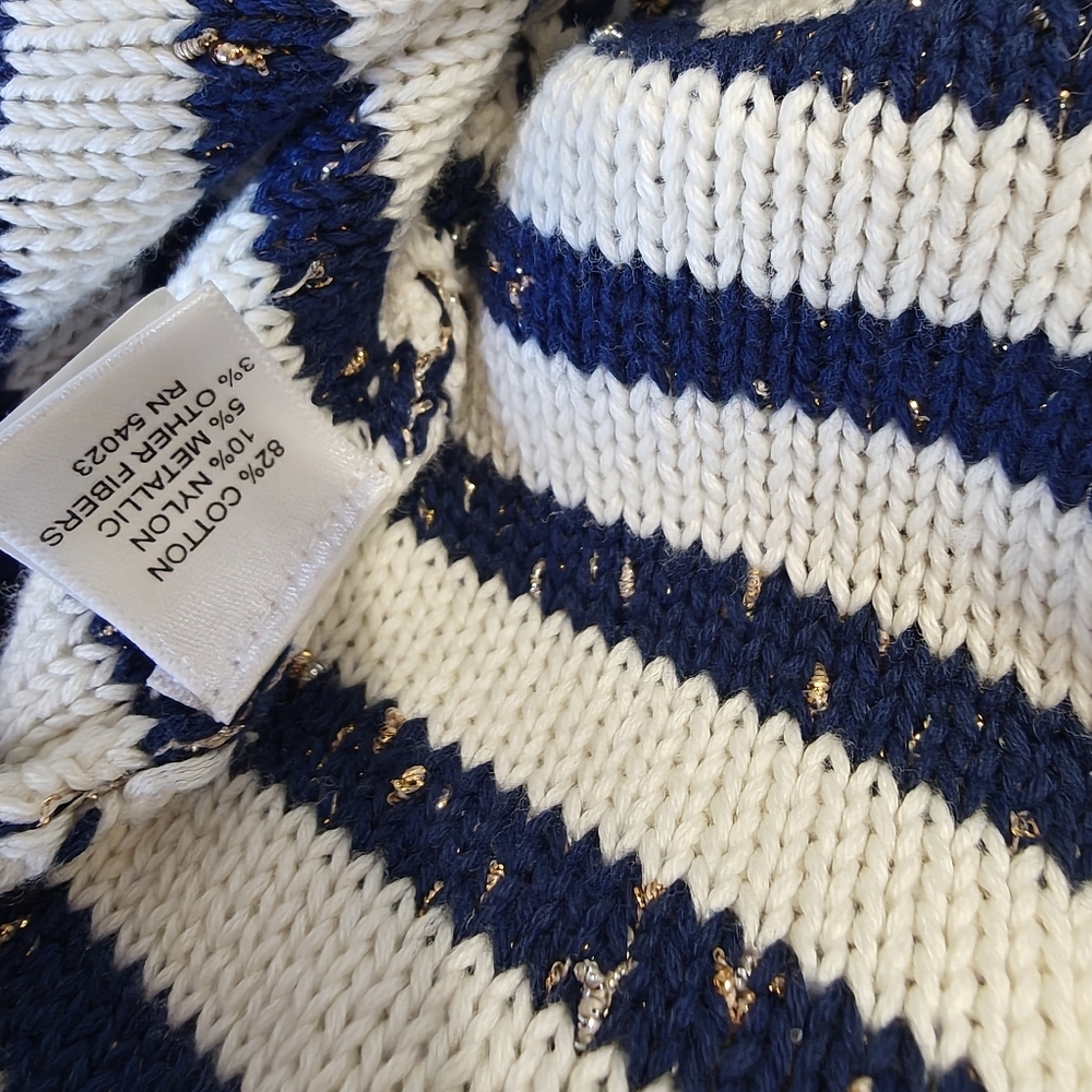 Banana Republic Striped Navy And White Cardigan Gold Foil Thread - Picture 7 of 7